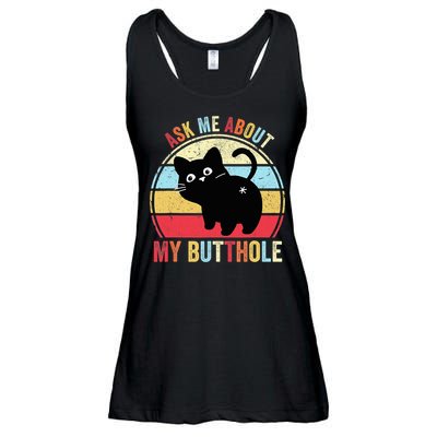 Ask Me About My Butthole Funny Cat Butt TShirt Ladies Essential Flowy Tank