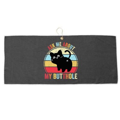 Ask Me About My Butthole Funny Cat Butt TShirt Large Microfiber Waffle Golf Towel