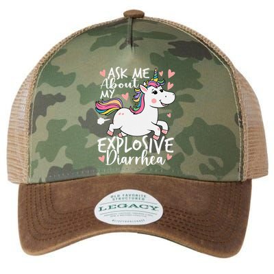 Ask Me About My Explosive Diarrhea Poop Meme Funny Unicorn Legacy Tie Dye Trucker Hat