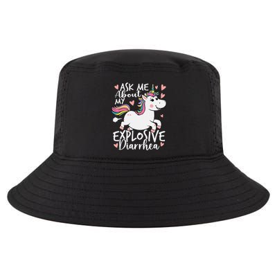 Ask Me About My Explosive Diarrhea Poop Meme Funny Unicorn Cool Comfort Performance Bucket Hat