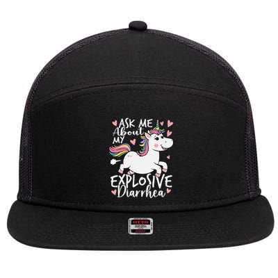 Ask Me About My Explosive Diarrhea Poop Meme Funny Unicorn 7 Panel Mesh Trucker Snapback Hat