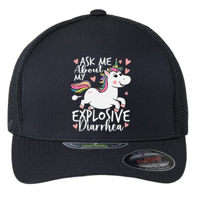 Ask Me About My Explosive Diarrhea Poop Meme Funny Unicorn Flexfit Unipanel Trucker Cap