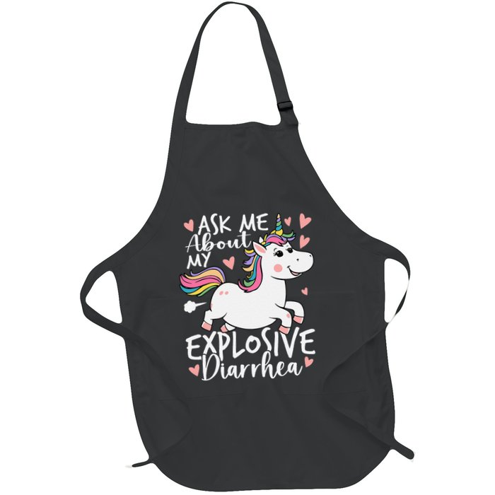 Ask Me About My Explosive Diarrhea Poop Meme Funny Unicorn Full-Length Apron With Pockets