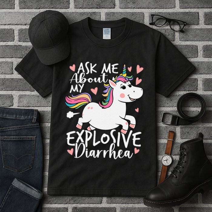 Ask Me About My Explosive Diarrhea Poop Meme Funny Unicorn Tall T-Shirt