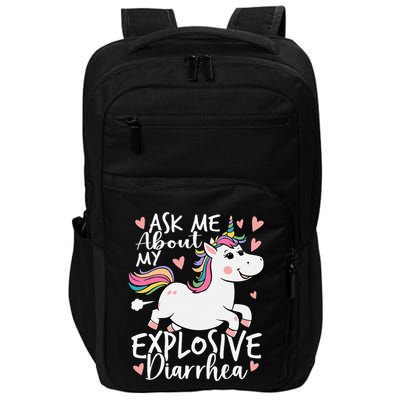 Ask Me About My Explosive Diarrhea Poop Meme Funny Unicorn Impact Tech Backpack