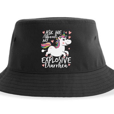 Ask Me About My Explosive Diarrhea Poop Meme Funny Unicorn Sustainable Bucket Hat