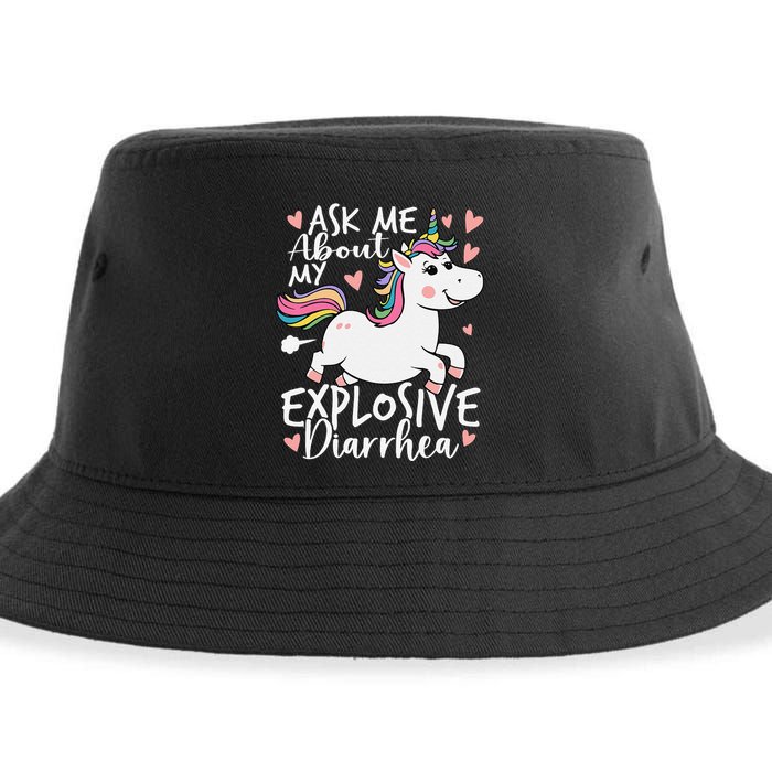Ask Me About My Explosive Diarrhea Poop Meme Funny Unicorn Sustainable Bucket Hat