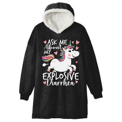Ask Me About My Explosive Diarrhea Poop Meme Funny Unicorn Hooded Wearable Blanket