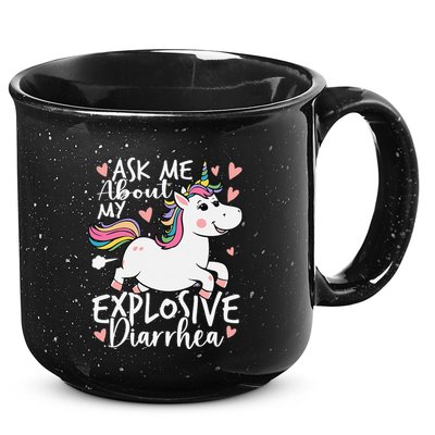Ask Me About My Explosive Diarrhea Poop Meme Funny Unicorn 15oz Campfire Ceramic Mug