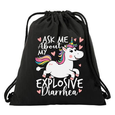 Ask Me About My Explosive Diarrhea Poop Meme Funny Unicorn Drawstring Bag