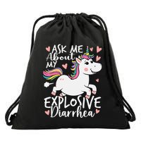 Ask Me About My Explosive Diarrhea Poop Meme Funny Unicorn Drawstring Bag