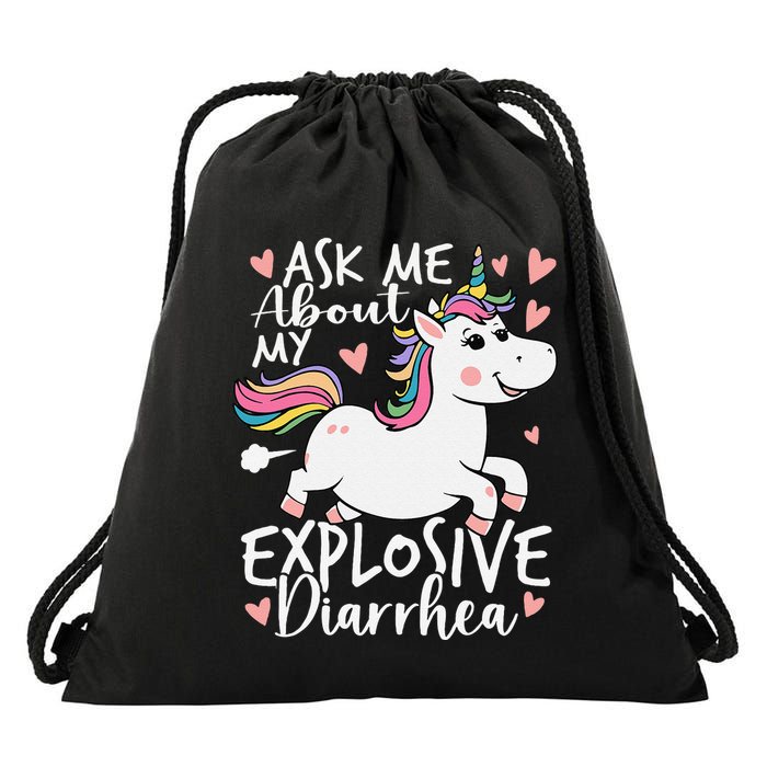Ask Me About My Explosive Diarrhea Poop Meme Funny Unicorn Drawstring Bag