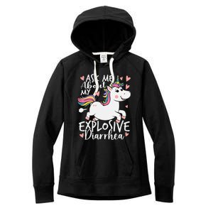 Ask Me About My Explosive Diarrhea Poop Meme Funny Unicorn Women's Fleece Hoodie