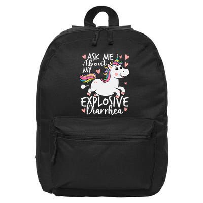 Ask Me About My Explosive Diarrhea Poop Meme Funny Unicorn 16 in Basic Backpack