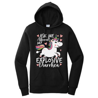 Ask Me About My Explosive Diarrhea Poop Meme Funny Unicorn Women's Pullover Hoodie
