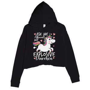 Ask Me About My Explosive Diarrhea Poop Meme Funny Unicorn Crop Fleece Hoodie