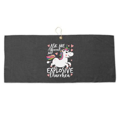 Ask Me About My Explosive Diarrhea Poop Meme Funny Unicorn Large Microfiber Waffle Golf Towel