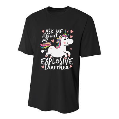 Ask Me About My Explosive Diarrhea Poop Meme Funny Unicorn Youth Performance Sprint T-Shirt