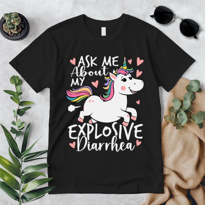 Ask Me About My Explosive Diarrhea Poop Meme Funny Unicorn Premium T-Shirt