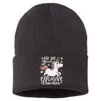 Ask Me About My Explosive Diarrhea Poop Meme Funny Unicorn Sustainable Knit Beanie