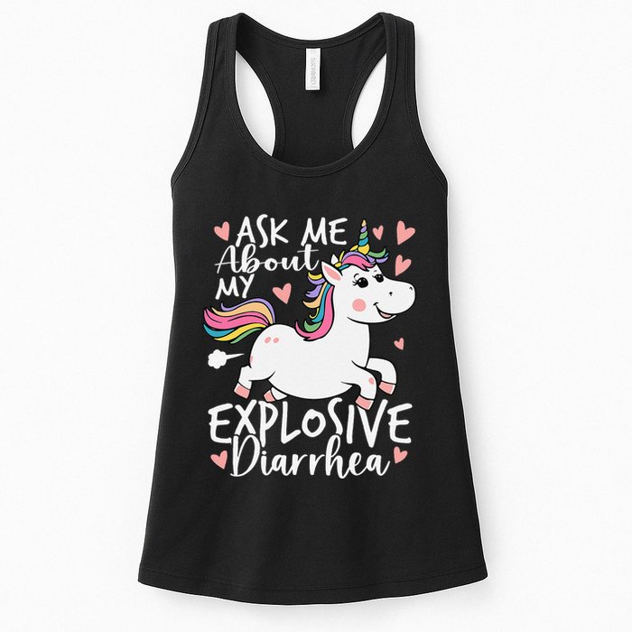 Ask Me About My Explosive Diarrhea Poop Meme Funny Unicorn Womens Tank Top
