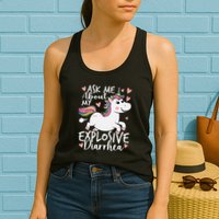 Ask Me About My Explosive Diarrhea Poop Meme Funny Unicorn Womens Tank Top