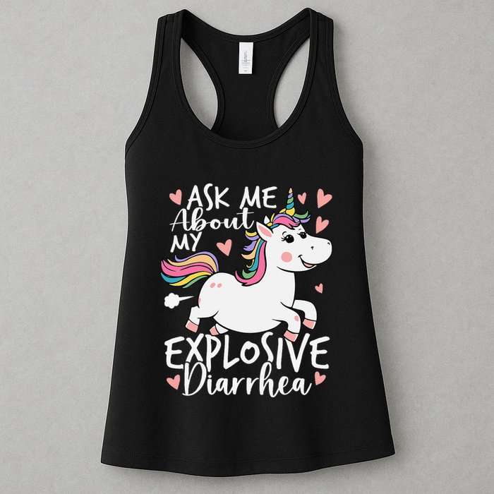 Ask Me About My Explosive Diarrhea Poop Meme Funny Unicorn Womens Tank Top