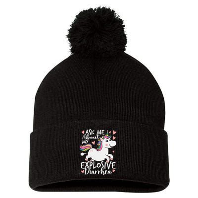 Ask Me About My Explosive Diarrhea Poop Meme Funny Unicorn Pom Pom 12in Knit Beanie