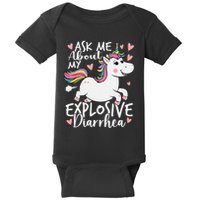 Ask Me About My Explosive Diarrhea Poop Meme Funny Unicorn Baby Bodysuit