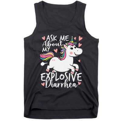 Ask Me About My Explosive Diarrhea Poop Meme Funny Unicorn Tank Top