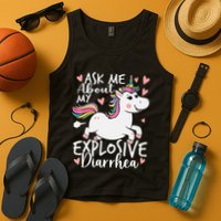 Ask Me About My Explosive Diarrhea Poop Meme Funny Unicorn Tank Top