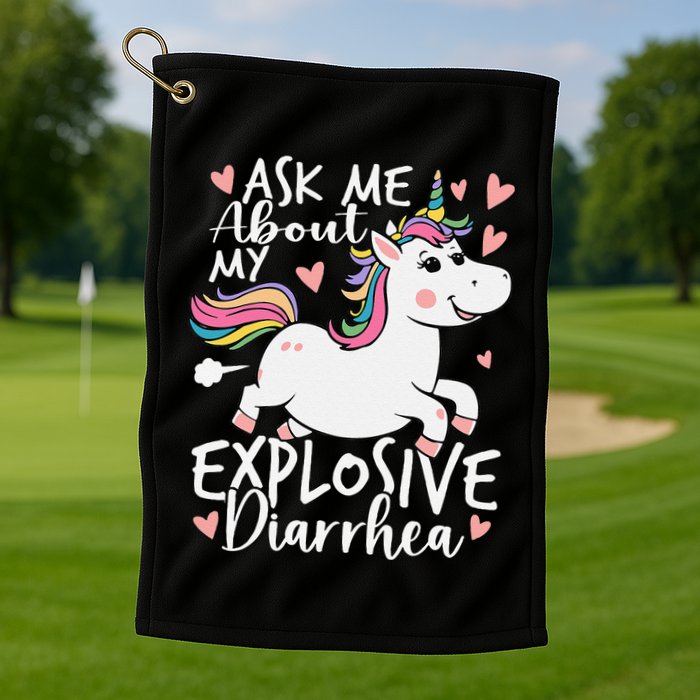 Ask Me About My Explosive Diarrhea Poop Meme Funny Unicorn Golf Towel