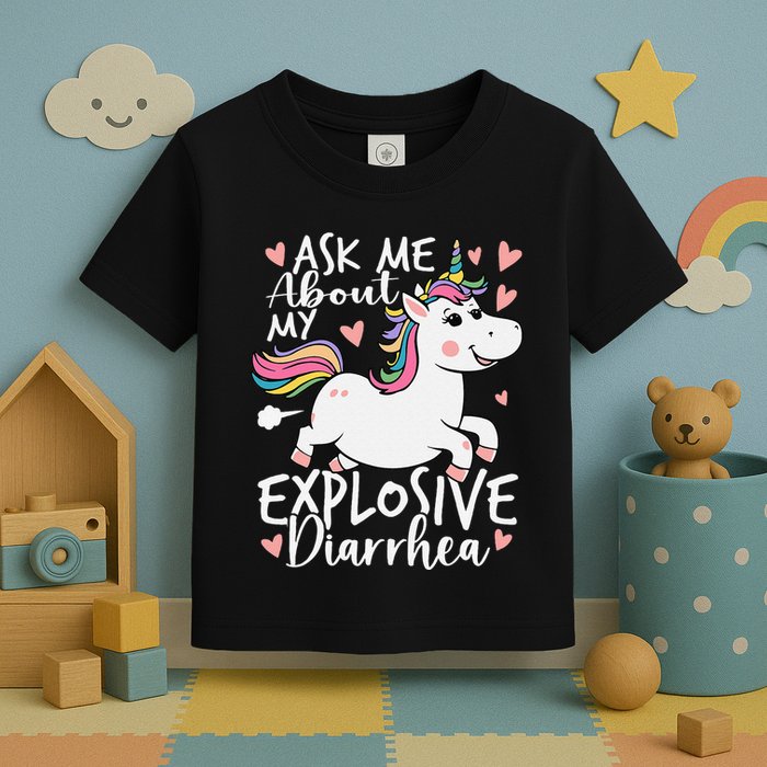 Ask Me About My Explosive Diarrhea Poop Meme Funny Unicorn Toddler T-Shirt