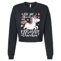 Ask Me About My Explosive Diarrhea Poop Meme Funny Unicorn Cropped Pullover Crew