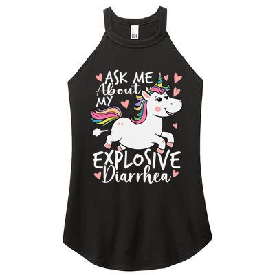 Ask Me About My Explosive Diarrhea Poop Meme Funny Unicorn Women's Perfect Tri Rocker Tank