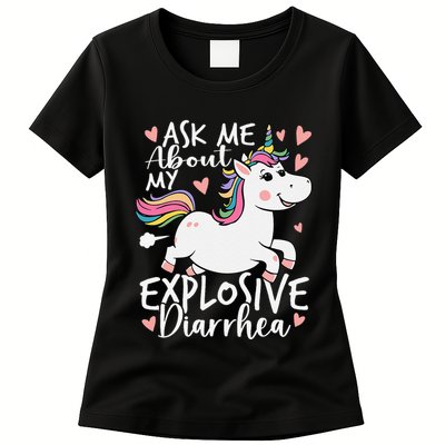 Ask Me About My Explosive Diarrhea Poop Meme Funny Unicorn Womens T-Shirt