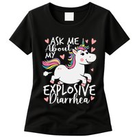 Ask Me About My Explosive Diarrhea Poop Meme Funny Unicorn Womens T-Shirt