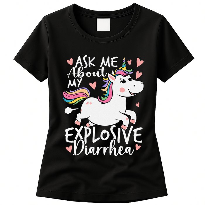 Ask Me About My Explosive Diarrhea Poop Meme Funny Unicorn Womens T-Shirt