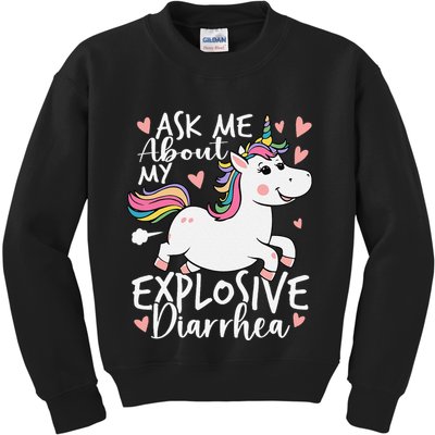 Ask Me About My Explosive Diarrhea Poop Meme Funny Unicorn Kids Sweatshirt