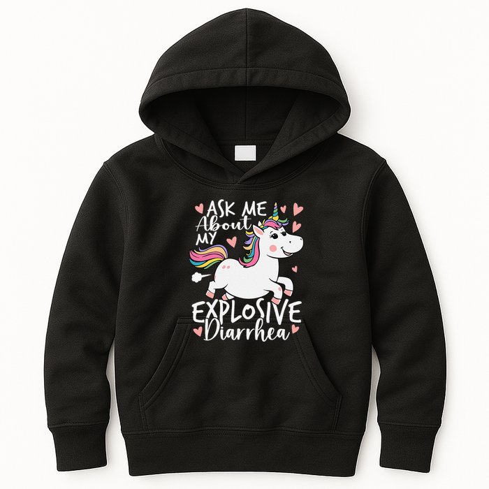 Ask Me About My Explosive Diarrhea Poop Meme Funny Unicorn Kids Hoodie