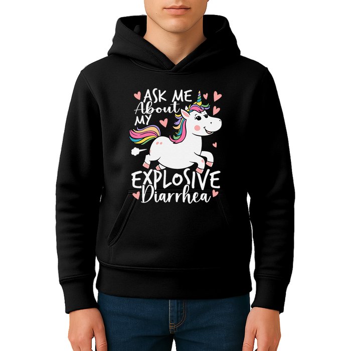 Ask Me About My Explosive Diarrhea Poop Meme Funny Unicorn Kids Hoodie