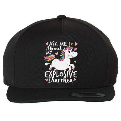 Ask Me About My Explosive Diarrhea Poop Meme Funny Unicorn Wool Snapback Cap