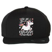 Ask Me About My Explosive Diarrhea Poop Meme Funny Unicorn Wool Snapback Cap