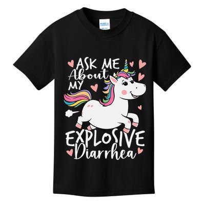 Ask Me About My Explosive Diarrhea Poop Meme Funny Unicorn Kids T-Shirt