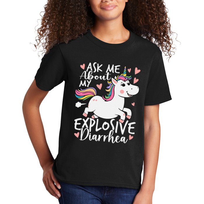 Ask Me About My Explosive Diarrhea Poop Meme Funny Unicorn Kids T-Shirt
