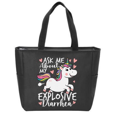 Ask Me About My Explosive Diarrhea Poop Meme Funny Unicorn Zip Tote Bag