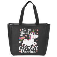Ask Me About My Explosive Diarrhea Poop Meme Funny Unicorn Zip Tote Bag