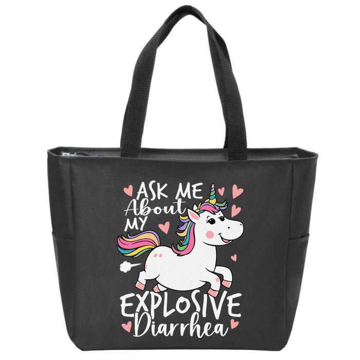 Ask Me About My Explosive Diarrhea Poop Meme Funny Unicorn Zip Tote Bag