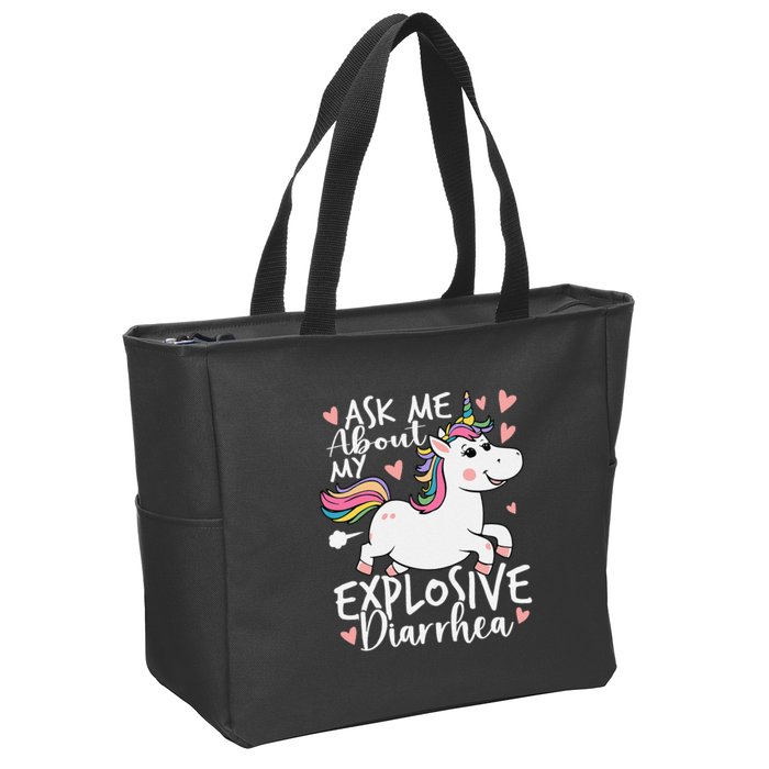 Ask Me About My Explosive Diarrhea Poop Meme Funny Unicorn Zip Tote Bag