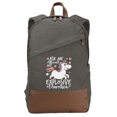 Ask Me About My Explosive Diarrhea Poop Meme Funny Unicorn Cotton Canvas Backpack